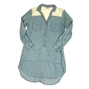 Anthropologie‎ Holding Horses Dress Novela Blue Chambray Lace Women's S Petite